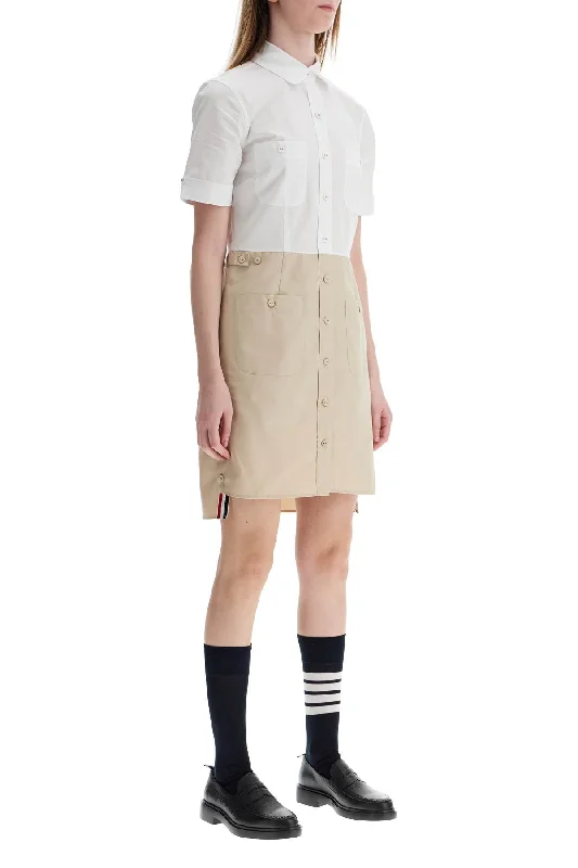 Thom Browne Khaki Typewriter Cloth Dress With Striped Logo Tunics Cozy soft