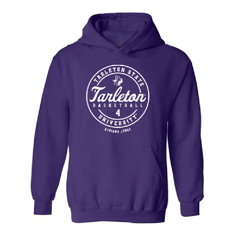 Tarleton State - NCAA Women's Basketball : Kyriana Jones - Classic Fashion Shersey Hooded Sweatshirt Hoodie with Color Block Contrast Stylish