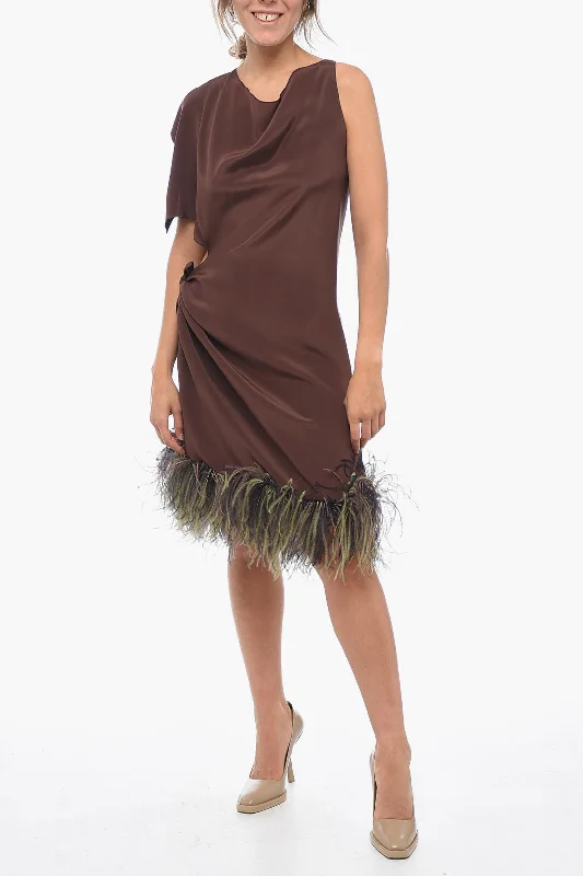 Stephan Janson Asymmetric PARIS Silk Dress with Ostrich Feathered Bottom Tunics Floral girly