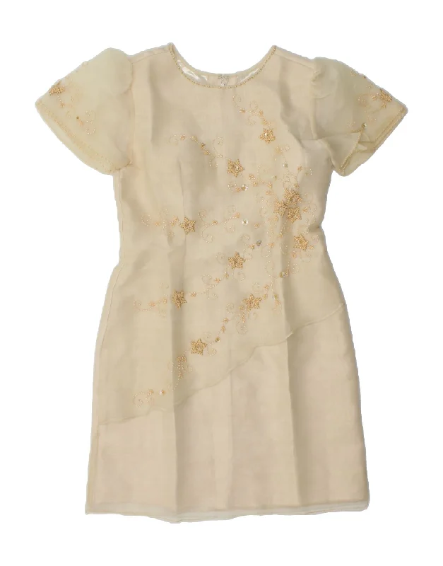 VINTAGE Womens Sheath Dress UK 14 Large Off White Tunics Spring floral