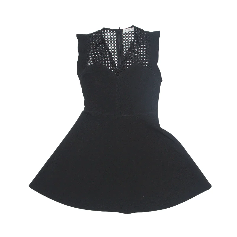 SANDRO Lace Skater Dress Black Sleeveless Short Womens UK 8 Tunics Trendy modern