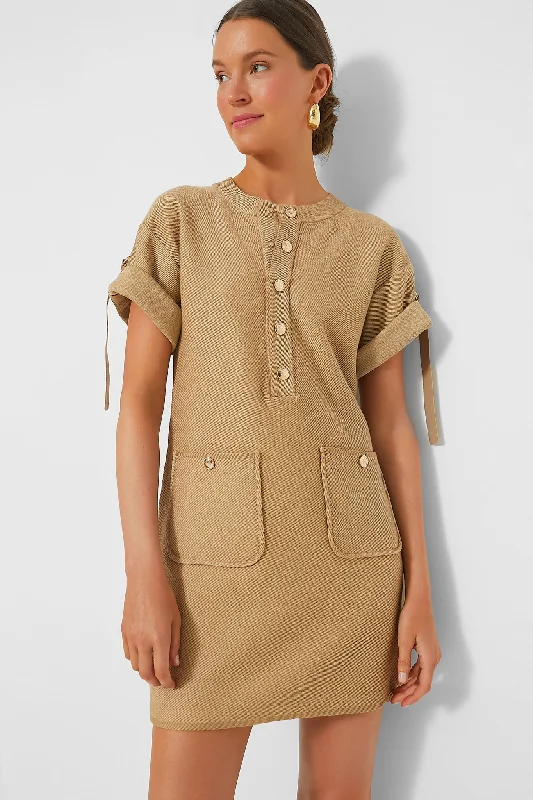 Camel Denim Look Crewneck Dress Tunics Winter warm