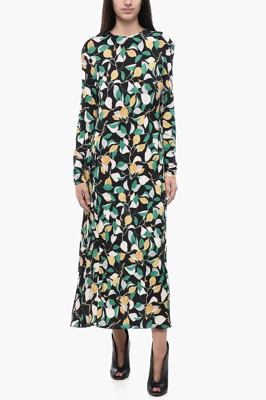 La Double J Flared Maxi-Dress with Floral Pattern Tunics Bridal satin