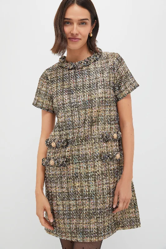 Multicolor Shimmer Tweed Jackie Dress Boat Neckline Classic