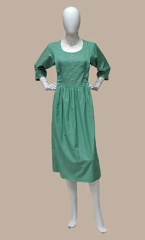 Pale Green Embroidered Kurti Dress Tunics Spring floral