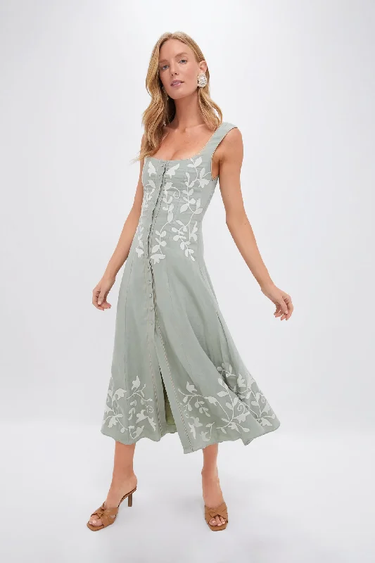 Embroidered Green Mila Dress Shift Classic Vintage