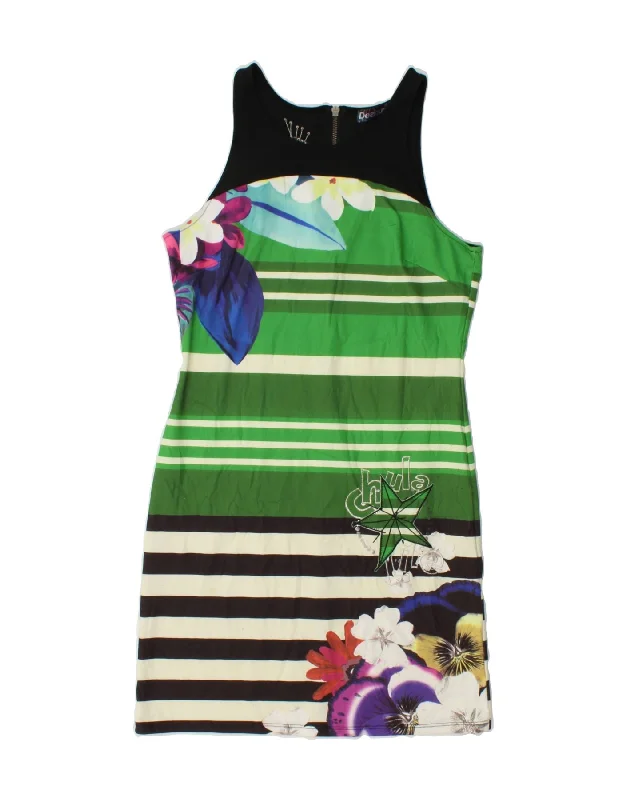 DESIGUAL Womens Sleeveless Sheath Dress UK 12 Medium Green Floral Tunics Cozy soft