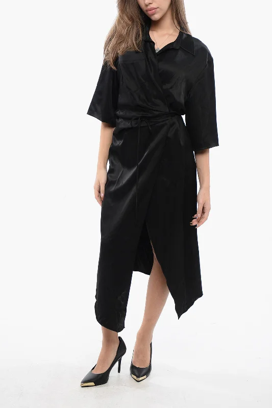 Nanushka Satin LAIS Wrap-Dress with Breast Pocket Tunics Wedding white
