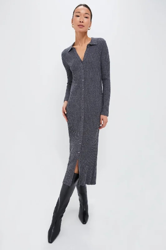 Medium Heather Gray Long Sleeve Alice Ribbed Dress Tunics Print Colorful