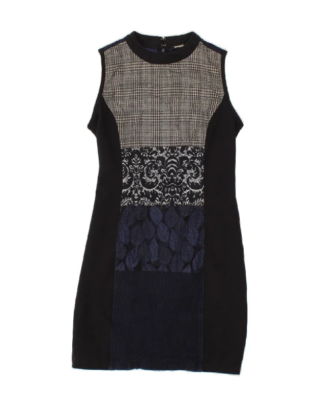DESIGUAL Womens Sleeveless Sheath Dress EU 38 Medium Black Patchwork Tunics Bridal satin