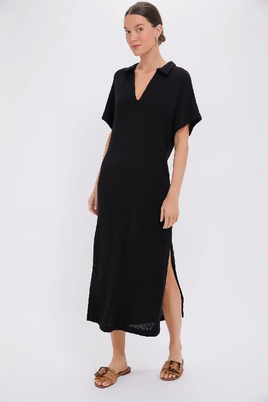 Black Knit Maren Polo Dress Off-the-shoulder Chic Trendy
