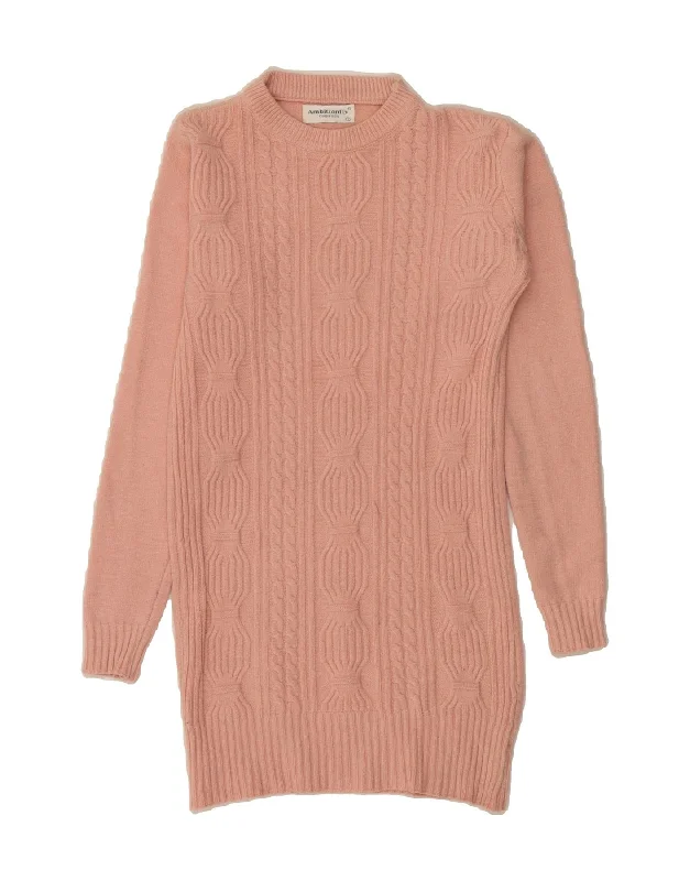 VINTAGE Womens Long Sleeve Jumper Dress UK 12 Medium Pink Tunics Evening elegant