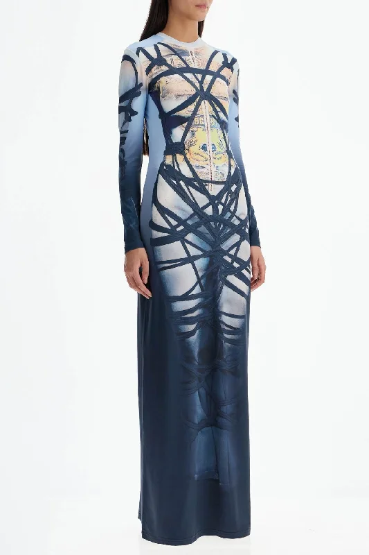 Y Project Long Bondage Print Dress Crew Neckline Sporty