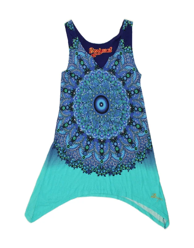 DESIGUAL Womens Sleeveless Tunic Dress UK 18 XL Blue Colourblock Tunics Designer luxury