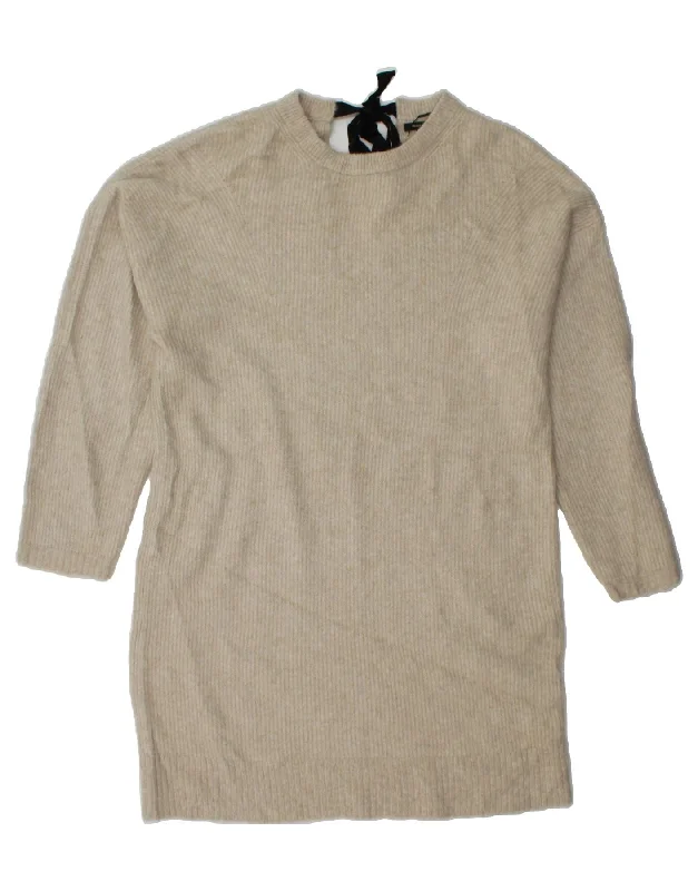 MASSIMO DUTTI Womens Long Sleeve Jumper Dress UK 16 Large Beige Polyamide Tunics Cozy soft