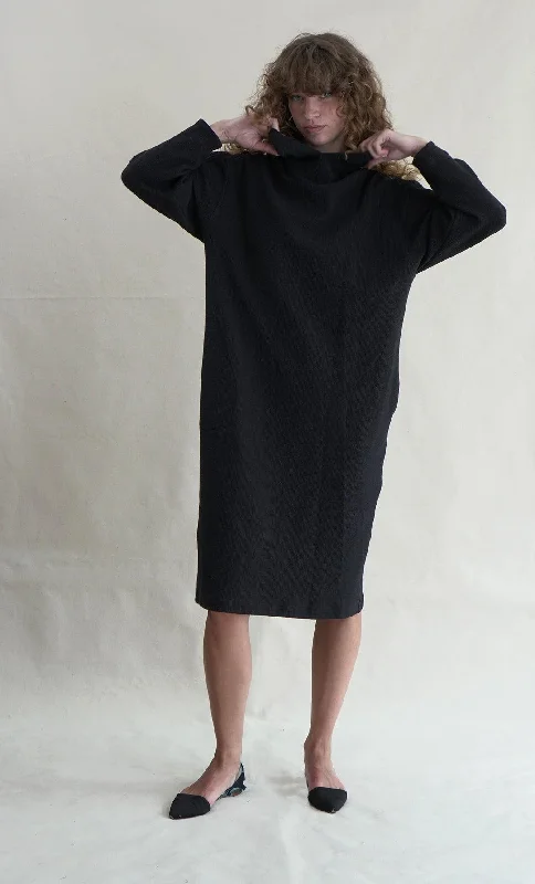 Proche - SERSUCKER JERSEY HOODIE DRESS Hoodie with Patch Decorative Personalized