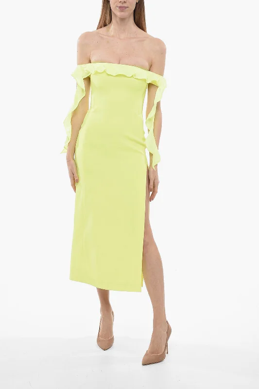 David Koma Split Long Sheath Dress with Ruffle Detail 40 Italian size Tunics Seasonal trendy