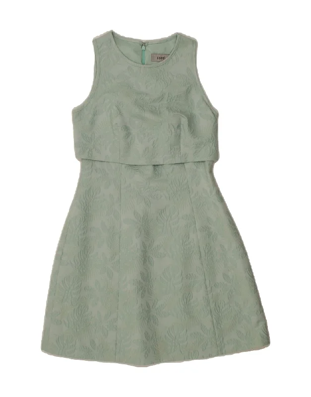 COAST Womens Sleeveless A-Line Dress UK 10 Small Green Floral Polyester Tunics Travel practical