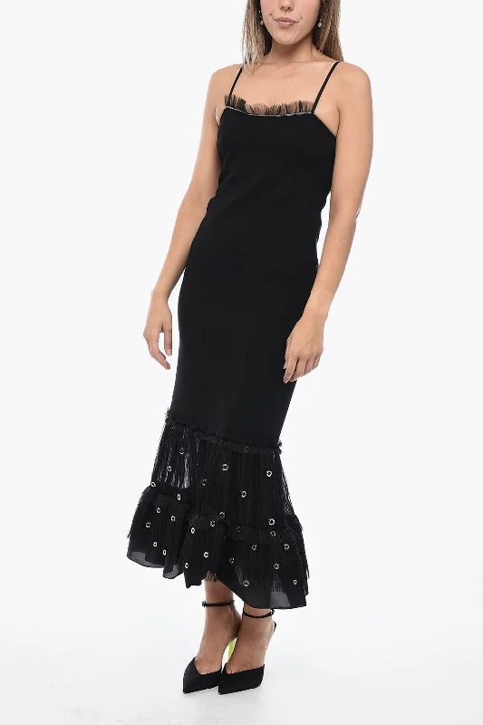 Off-White Slip Dress with Ruffled Hem 42 Italian size Tunics Sophisticated sleek
