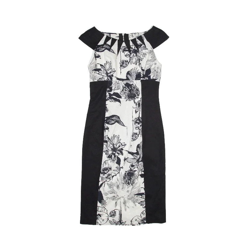KAREN MILLEN Pencil Dress Black Floral Sleeveless Knee Length Womens UK 8 Tunics Trousers formal
