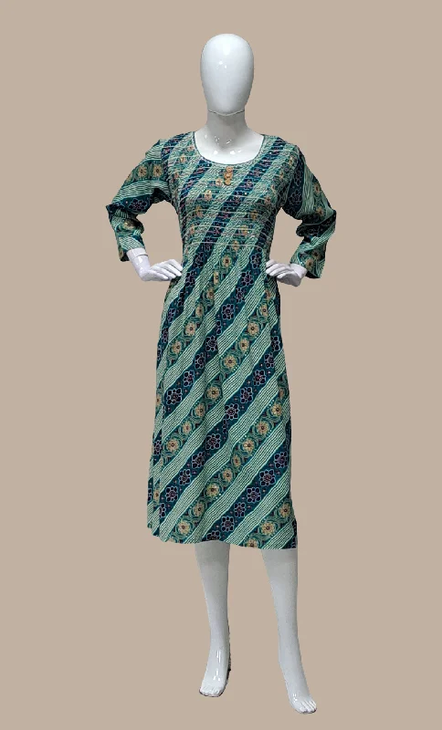Teal Green Embroidered Kurti Dress Tunics Luxurious high-end