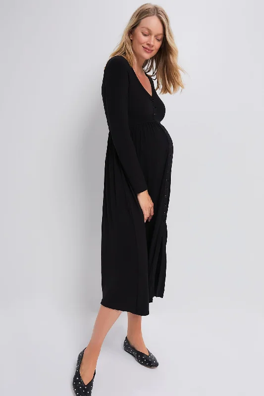 Black The Softest Rib Nursing Dress Maxi Flowy Bohemian