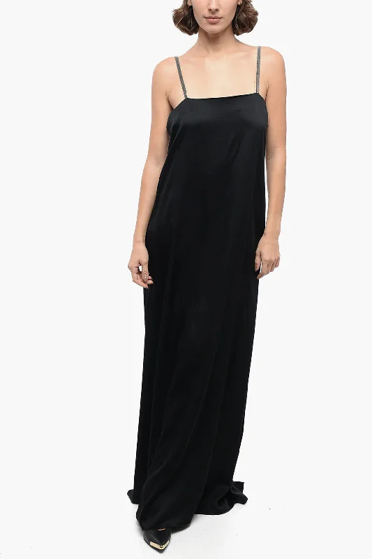 Fabiana Filippi Satin Slip Dress with Jeweled Straps Tunics Evening elegant