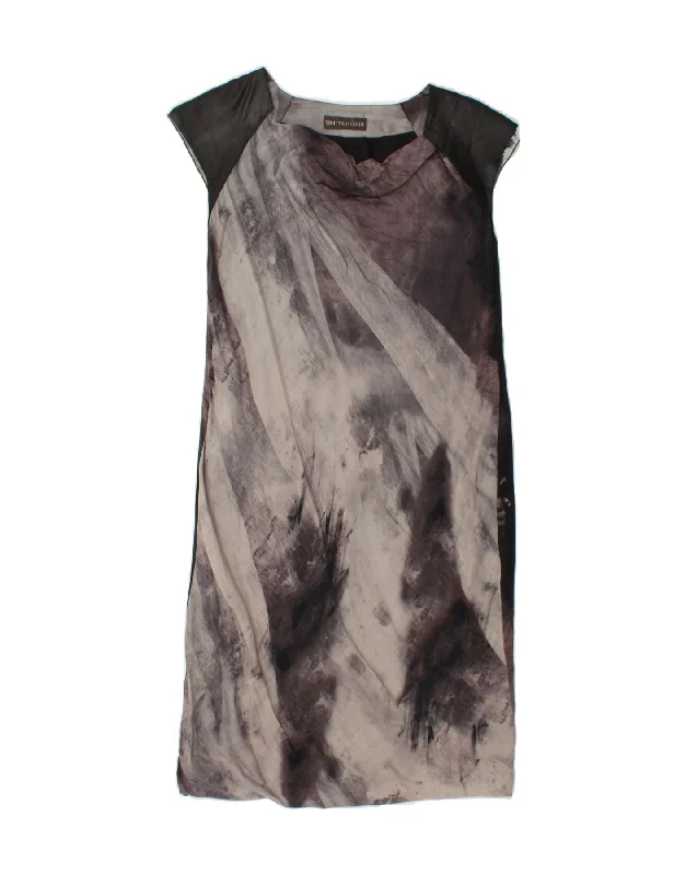 TRUSSARDI Womens Shift Dress UK 6 XS Grey Colourblock Silk Tunics Fashionable trendy