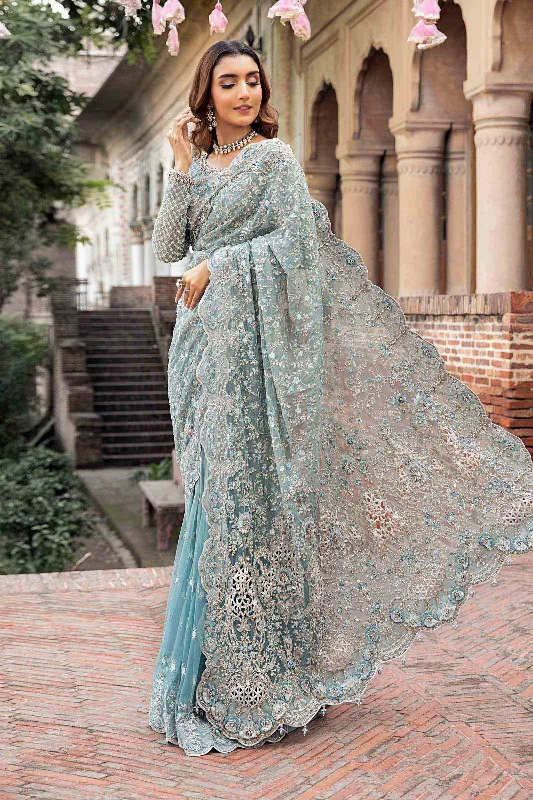 Pakistani Bridal Dress in Ice Blue Wedding Saree Style Tunics Sale discount