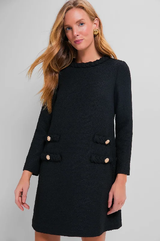 Black Tweed Long Sleeve Jackie Dress A-Line Day Work