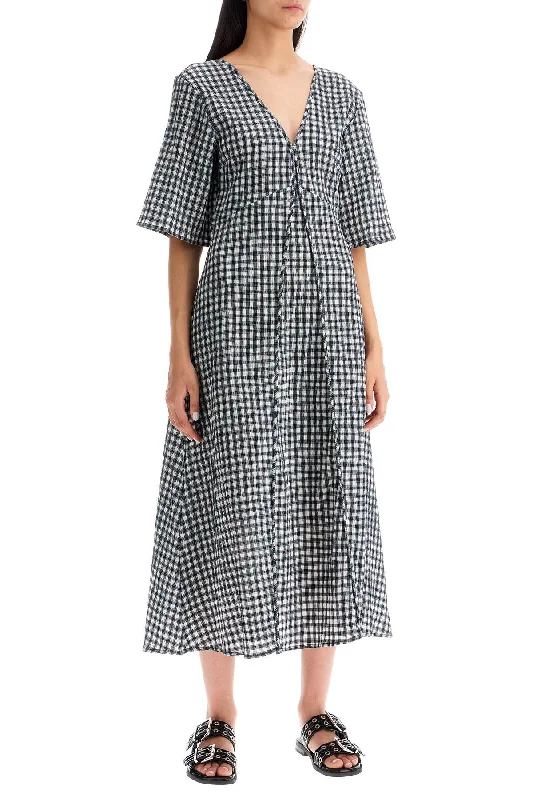 Ganni Midi Seersucker Check Dress Tunics Lace romantic