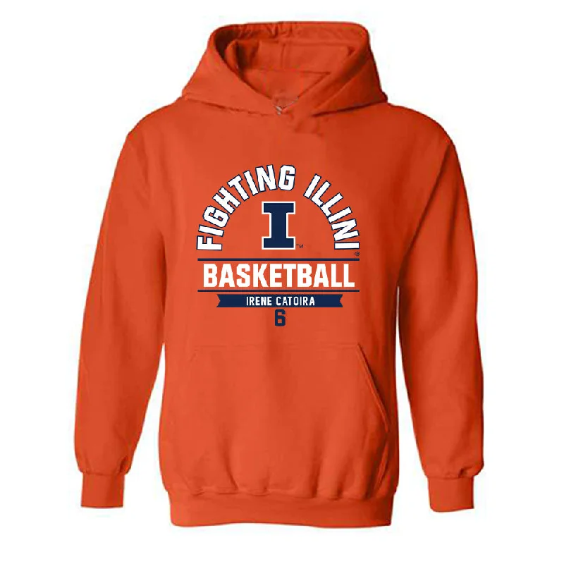 Illinois - NCAA Women's Basketball : Irene Catoira - Classic Fashion Shersey Hooded Sweatshirt Hoodie with Side Slits Relaxed Casual Illinois - NCAA Women's Basketball : Irene Catoira - Classic Fashion Shersey Hooded Sweatshirt Hoodie with Side Slits Relaxed Casual
