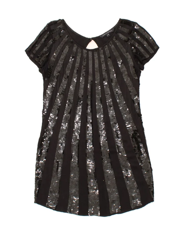 FRENCH CONNECTION Womens Sequin Shift Dress UK 10 Small Black Striped Tunics Yoga stretchy