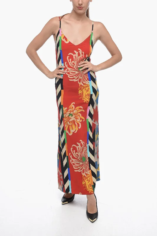 Pierre-Louis Mascia Satin Slip Dress with Floral Pattern Tunics Seasonal trendy