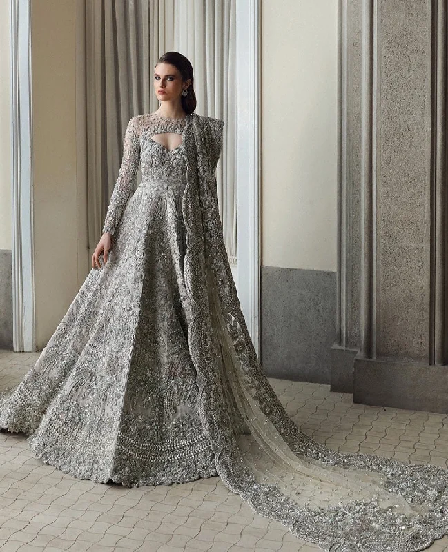 Pakistani Bridal Walima Dress in Gown and Dupatta Style Tunics Handmade artisanal
