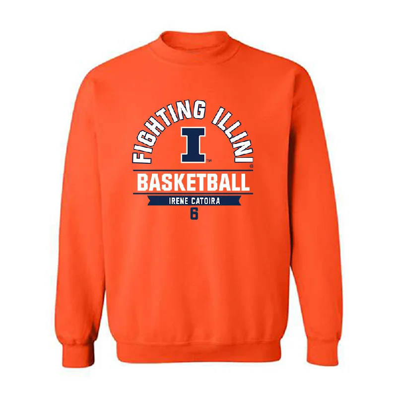 Illinois - NCAA Women's Basketball : Irene Catoira - Classic Fashion Shersey Crewneck Sweatshirt Hoodie with Hem Detail Decorative Unique Illinois - NCAA Women's Basketball : Irene Catoira - Classic Fashion Shersey Crewneck Sweatshirt Hoodie with Hem Detail Decorative Unique