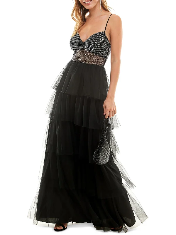Juniors Womens Lace Up Back Tiered Evening Dress Tunics Bridal satin