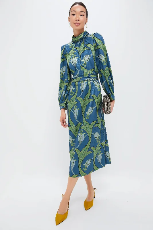 Deco Floral Satin Faven Dress Elegant Long Evening