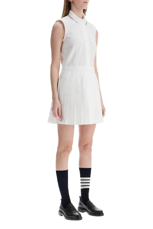 Thom Browne White Pleated Cotton Dress For Women Tunics Trendy modern