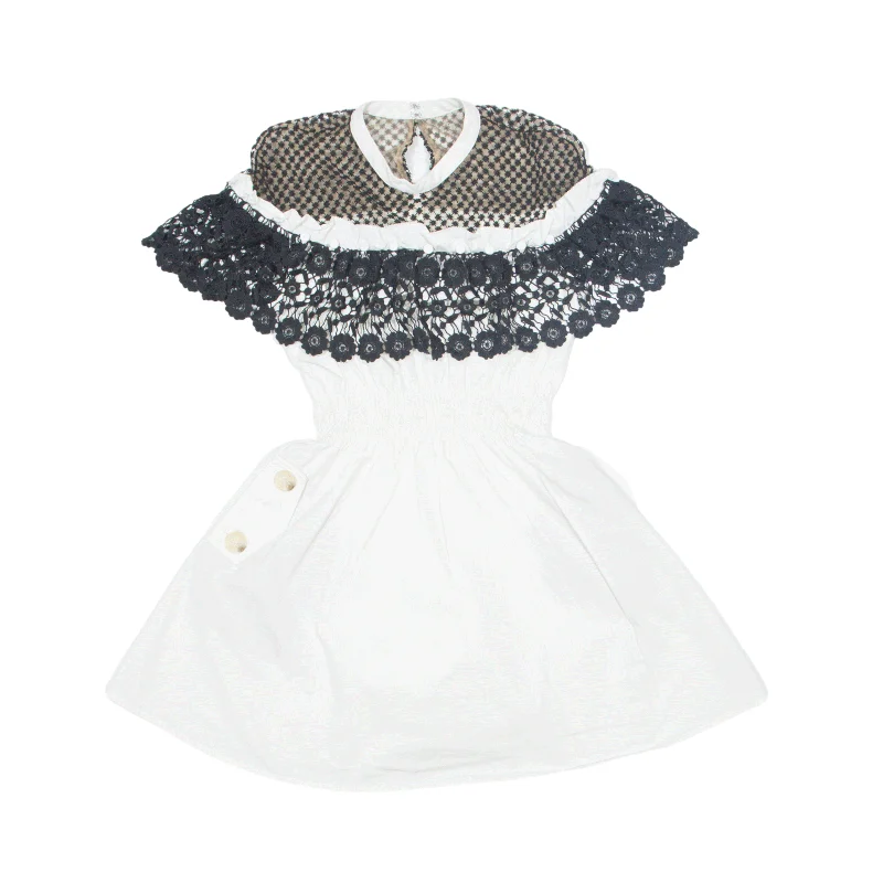 SELF PORTRAIT Lace Frill Skater Dress White Floral Sleeveless Short Womens UK 6 Tunics Silk luxurious
