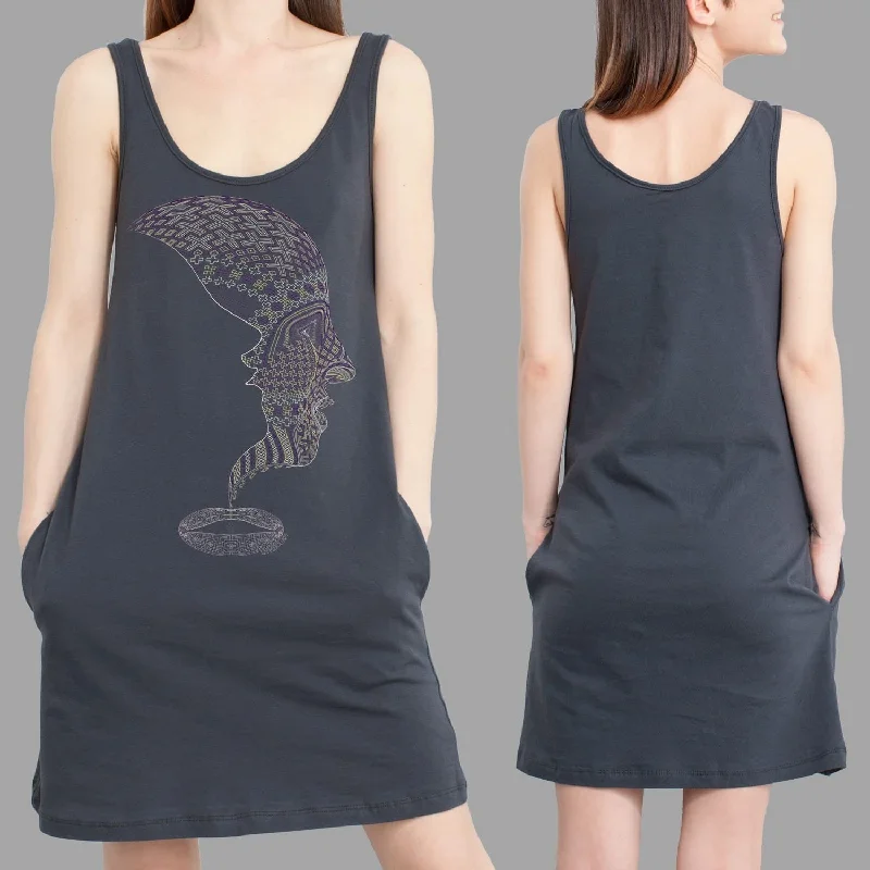 Icaruna Women Pocket Dress - Grey Tunics Print Colorful