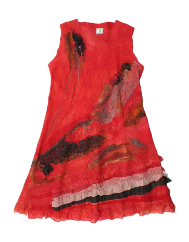 VINTAGE Womens Sleeveless A-Line Dress UK 14 Large Red Tunics Review highly
