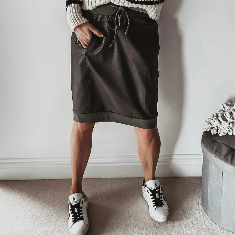 Khaki full faux leather ULTIMATE jogger skirt velvet skirt plush