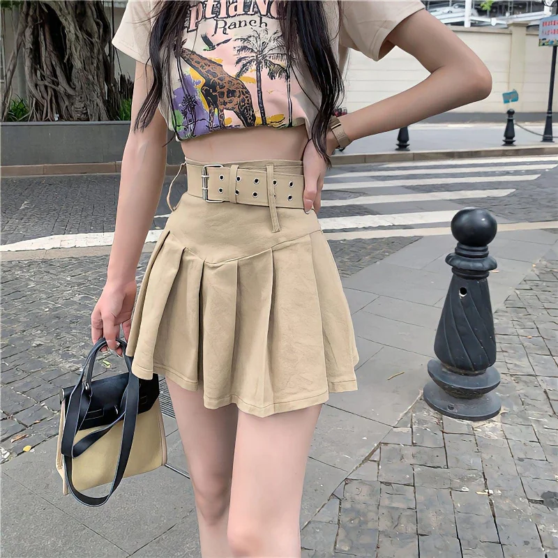 Belt Detail Pleated Mini Skirt cashmere skirt soft