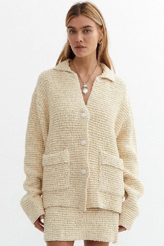 BLANCA Womens Belle Cardigan Cream Seamless Knitted Crochet