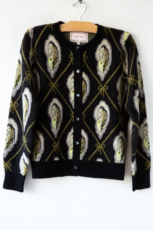 Oyster Jacquard Cardigan Spandex Blend Rayon Blend Denim Blend