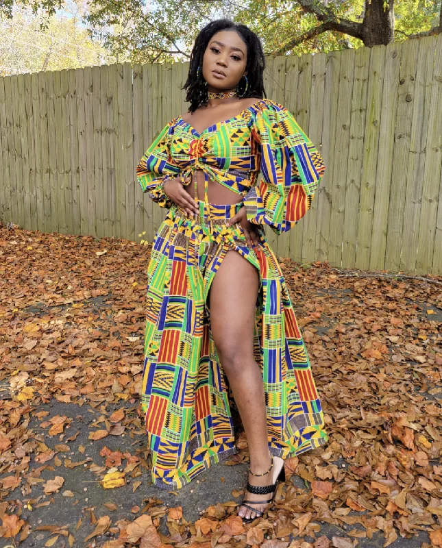 Acceber African Print Kente Top and Skirt - DP4075TS3 seamless skirt comfort