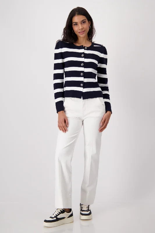MONARI Navy & White Stripe Jacket Jacket Blazer Coat