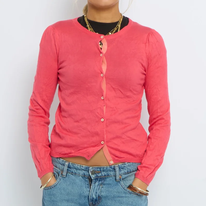 Buttoned Fine Knit Cardigan - UK 8 Satin Fabric Silk Fabric Chiffon Fabric