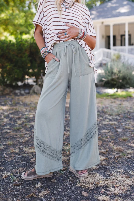 The Nest Lyrical Wide Leg Pants - Green Stylish Slim Trousers